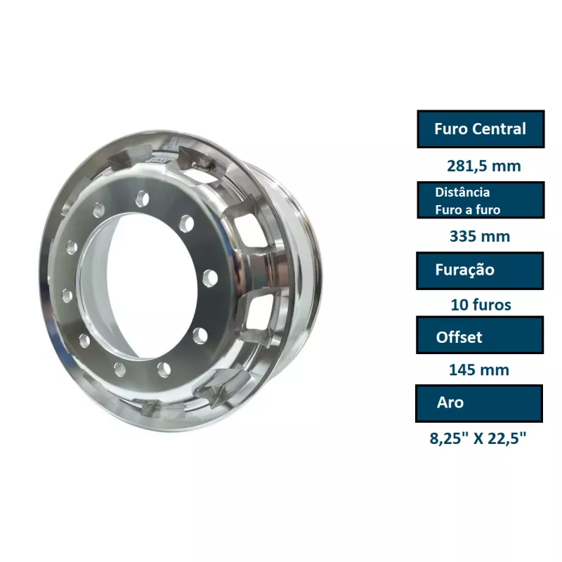 Roda Alumínio Aro 22,5 X 8,25 Caminhão 10 Furos Speedline