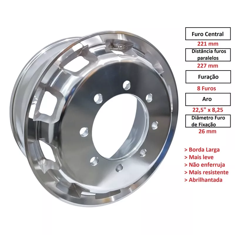 Roda Aluminio Aro 22,5 X 8,25 Caminhao 8 Furos Speedline