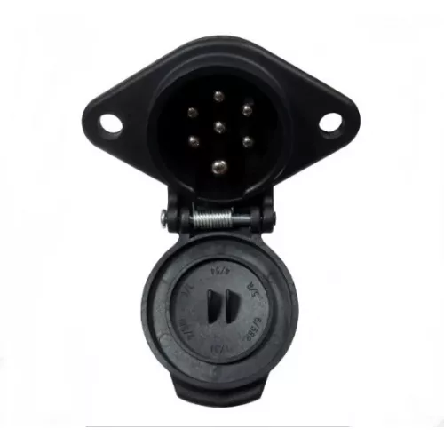 Tomada Eletrica Redonda Femea 24v 7 Polos Plastico Preta