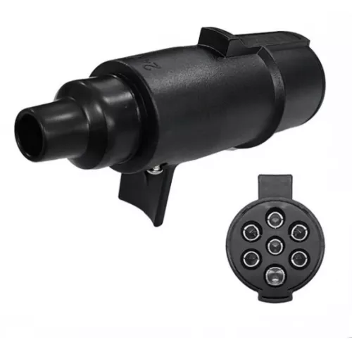 Tomada Elétrica Redonda Macho 24v 7 Polos Plastico Preta