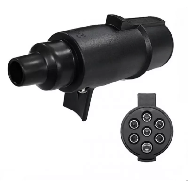 Tomada Elétrica Redonda Macho 24v 7 Polos Plastico Preta