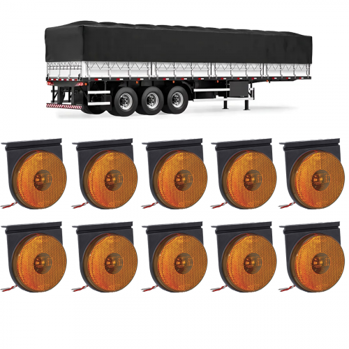 KIT 10 LANTERNA LATERAL CARRETA REDONDA C/SUP LED AMBAR 85MM
